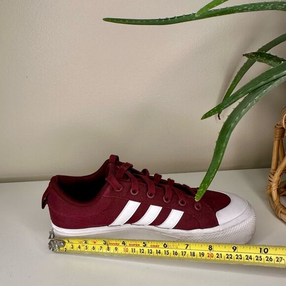 Adidas Burgundy White Canvas Sneakers Unisex Low-Top Trainers 3-Stripe Style 8.5 - Picture 9 of 10